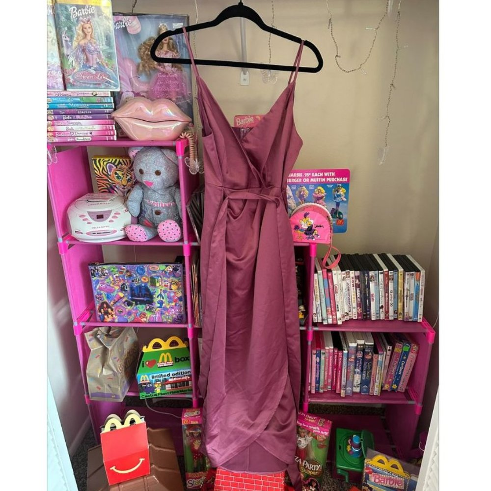 LULUS JOICE MAUVE PURPLE SATIN MIDI DRESS- SIZE‎ M